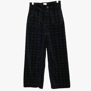 Maeve Anthropologie Colette Plaid Corduroy Crop Wide-Leg Pants Black  Size 26